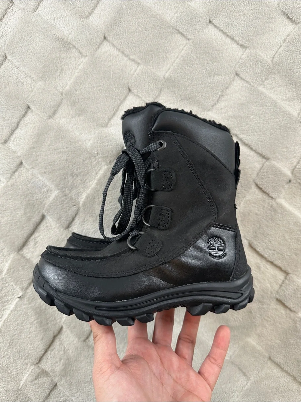 Timberland Chillberg Waterproof Boots Youth 12.5 Black Fur Lined